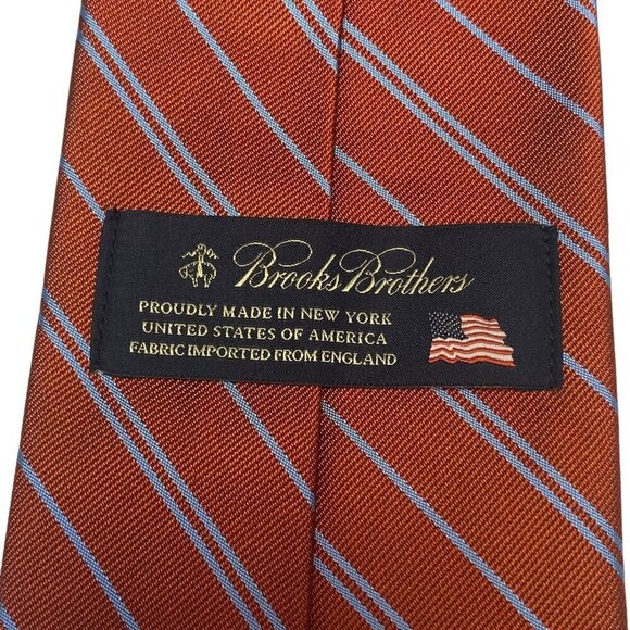 BROOKS BROTHERS Mens Luxury Necktie Pure Silk Tie Rust Red Preppy Stripe - Picture 2 of 7